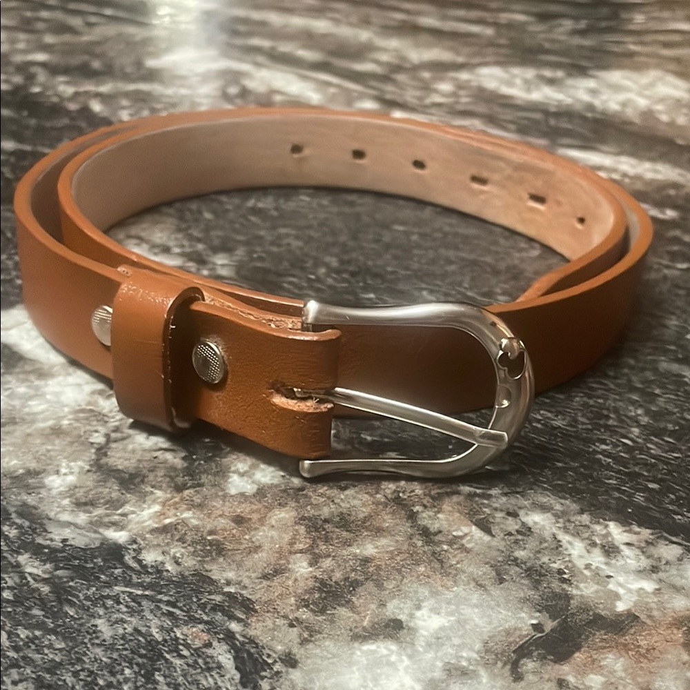 Brown Leather Belt with Silver Buckle  and ♥️ heart details.